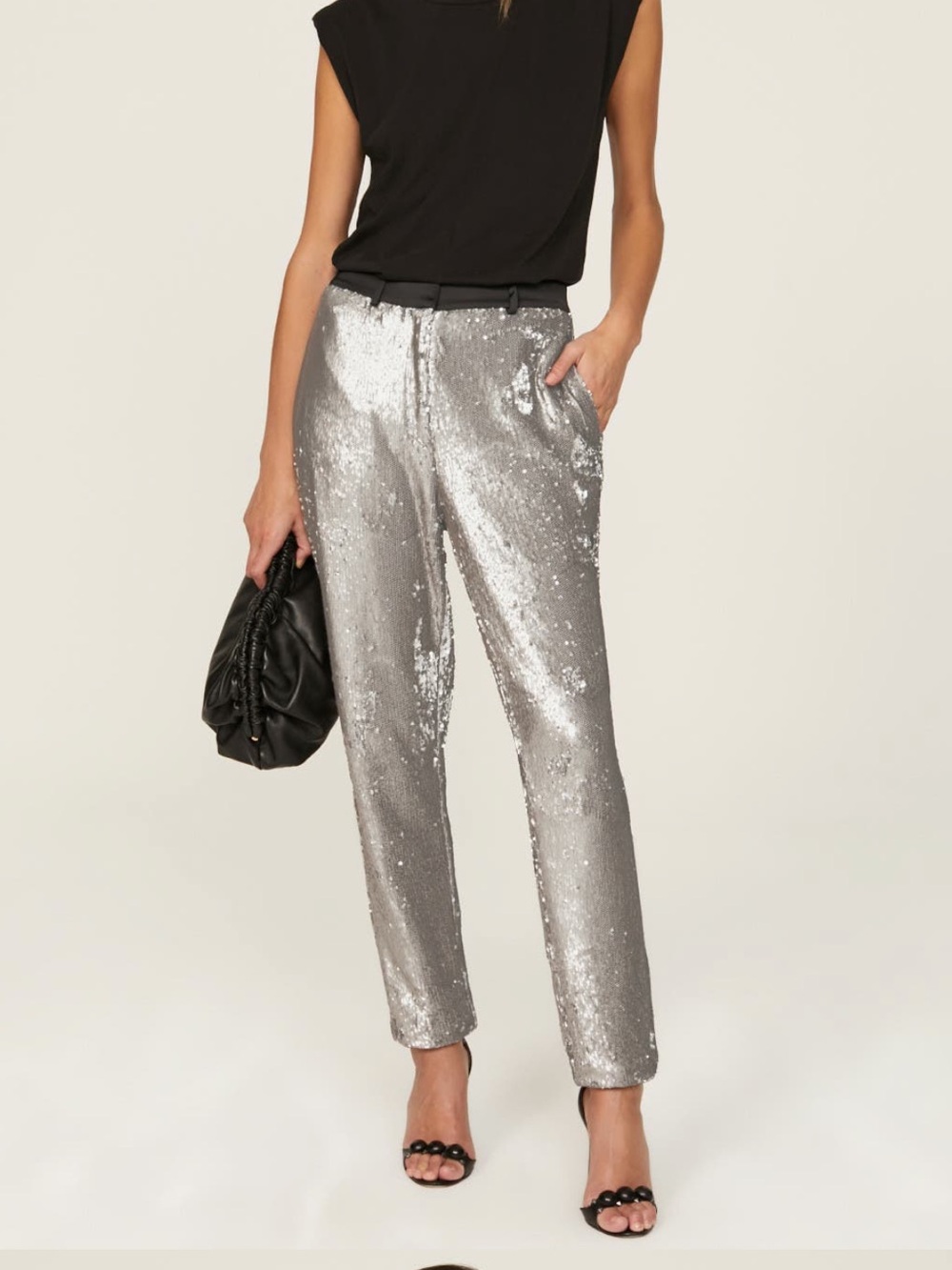 AllSaints Silver Sequin Cropped Tapered Pants Sz. 8